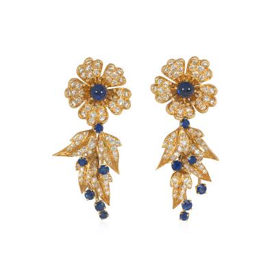  Boucheron Boucheron Mid Century Day to Night Diamond and Sapphire Floral Earrings