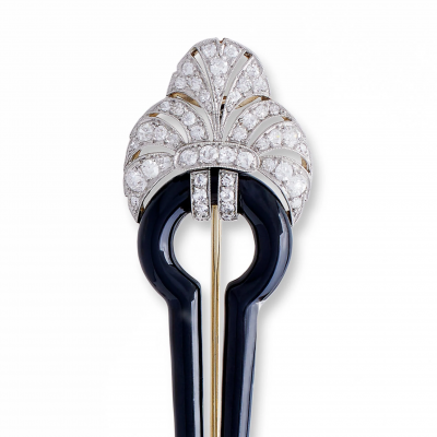  Boucheron Boucheron Paris Art Deco Diamond and Black Enamel Brooch