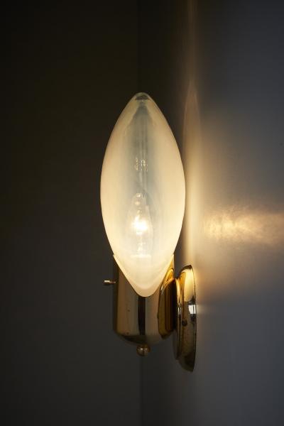  Boulanger Mid Century Brass and Hand Blown Glass Wall Sconce 1960s