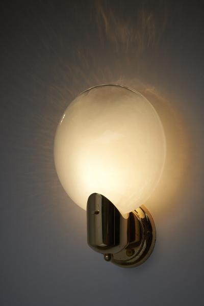  Boulanger Mid Century Brass and Hand Blown Glass Wall Sconce 1960s