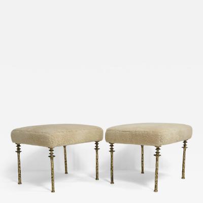 Pair of Shearling Sorgue Stool , gold bronze legs by Bourgeois Boheme Atelier