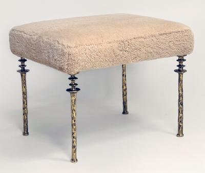  Bourgeois Boheme Atelier Pair of Shearling Sorgue Stools Gold bronze legs by Bourgeois Boheme Atelier