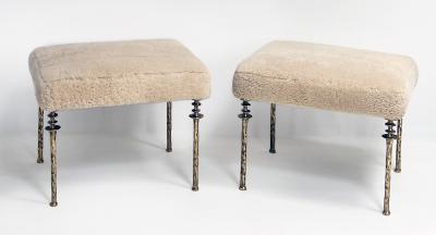  Bourgeois Boheme Atelier Pair of Shearling Sorgue Stools Gold bronze legs by Bourgeois Boheme Atelier