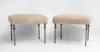 Bourgeois Boheme Atelier Pair of Shearling Sorgue Stools Gold bronze legs by Bourgeois Boheme Atelier
