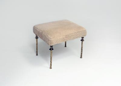  Bourgeois Boheme Atelier Pair of Shearling Sorgue Stools Gold bronze legs by Bourgeois Boheme Atelier