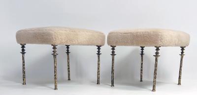  Bourgeois Boheme Atelier Pair of Shearling Sorgue Stools Gold bronze legs by Bourgeois Boheme Atelier