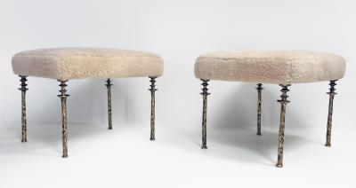  Bourgeois Boheme Atelier Pair of Shearling Sorgue Stools Gold bronze legs by Bourgeois Boheme Atelier