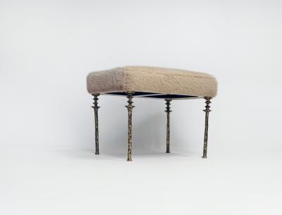  Bourgeois Boheme Atelier Pair of Shearling Sorgue Stools Gold bronze legs by Bourgeois Boheme Atelier