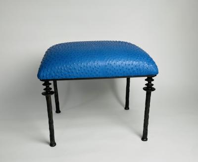  Bourgeois Boheme Atelier Pair of Sorgue Stools Blue Ostrich Leather Cushions
