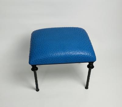  Bourgeois Boheme Atelier Pair of Sorgue Stools Blue Ostrich Leather Cushions