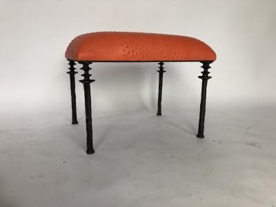  Bourgeois Boheme Atelier Pair of Sorgue Stools Tangerine Ostrich Leather