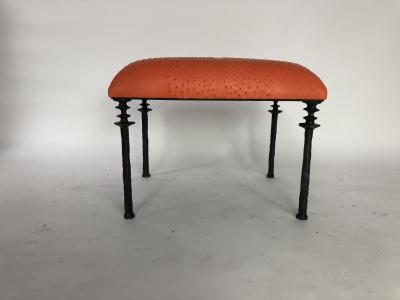 Bourgeois Boheme Atelier Pair of Sorgue Stools Tangerine Ostrich Leather