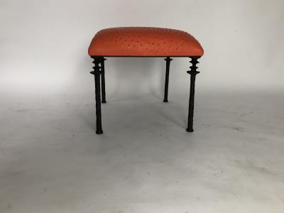  Bourgeois Boheme Atelier Pair of Sorgue Stools Tangerine Ostrich Leather