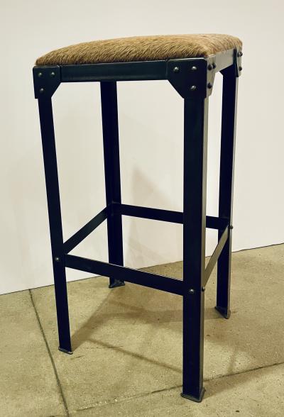  Bourgeois Boheme Atelier Single Durance Stool Bar Height Natural Brown Horse Hide Upholstery
