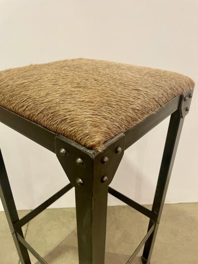  Bourgeois Boheme Atelier Single Durance Stool Bar Height Natural Brown Horse Hide Upholstery