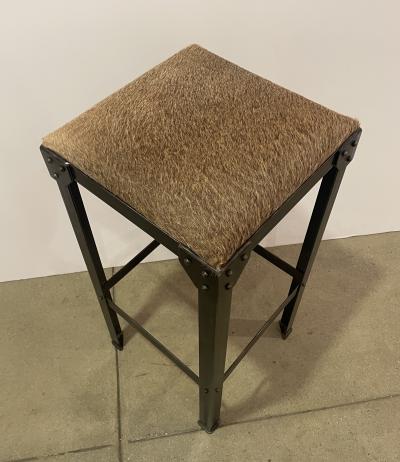  Bourgeois Boheme Atelier Single Durance Stool Bar Height Natural Brown Horse Hide Upholstery