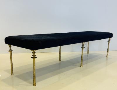 Bourgeois Boheme Atelier Sorgue Bench Gold Bronze Legs Blue Hide