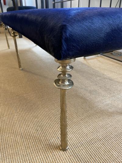  Bourgeois Boheme Atelier Sorgue Bench Gold Bronze Legs Blue Hide