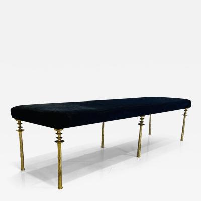  Bourgeois Boheme Atelier Sorgue Bench Gold Bronze Legs Blue Hide