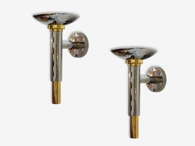  Boyd Lighting Co Karl Springer Style Chrome Brass Large Wall Lights USA 1960s