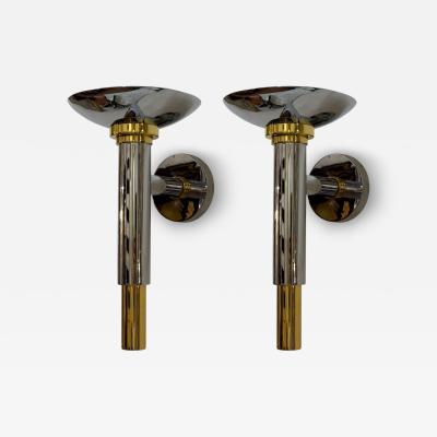  Boyd Lighting Co Karl Springer Style Chrome Brass Large Wall Lights USA 1960s