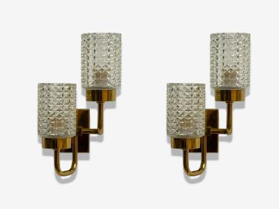  Br derna Malmstr ms Metallvarufabrik Malm Metallvarufabrik Glass Patinated Brass Wall Sconces Sweden 1960s