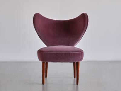 Br ndby ster M bel Exceptional Heart Chair in Purple Mohair Br ndby ster M bel Denmark 1953