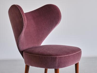 Br ndby ster M bel Exceptional Heart Chair in Purple Mohair Br ndby ster M bel Denmark 1953