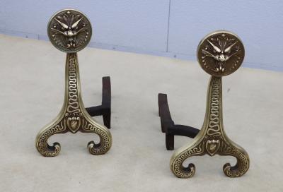  Bradley Hubbard Manufacturing Company Bradley Hubbard Solid Brass Dragons Antique Fireplace Andirons