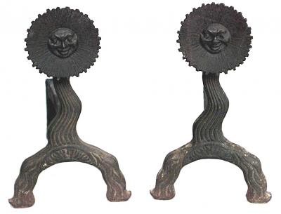  Bradley Hubbard Manufacturing Company Pair of Bradley and Hubbard American Country Wrought Iron Andirons