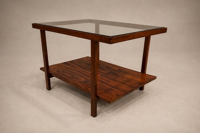  Branco Preto Rectangular Side Table in Rosewood Glass Branco e Preto