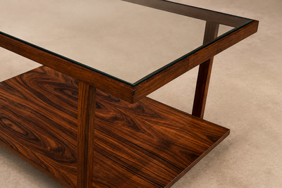  Branco Preto Rectangular Side Table in Rosewood Glass Branco e Preto