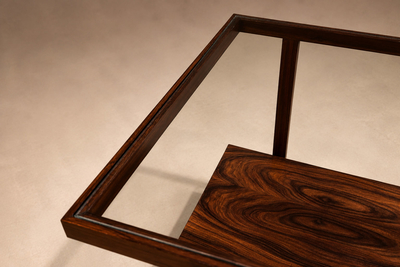  Branco Preto Rectangular Side Table in Rosewood Glass Branco e Preto