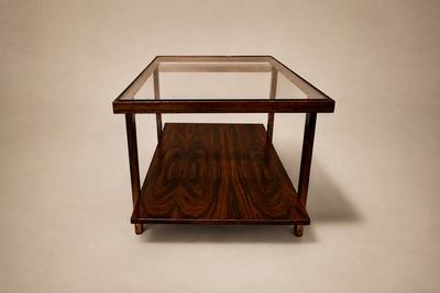  Branco Preto Rectangular Side Table in Rosewood Glass Branco e Preto