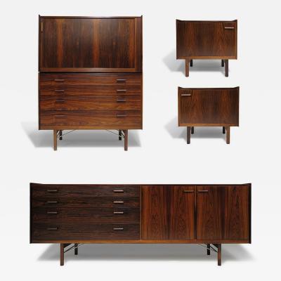  Brande M belfabrik Rare Ib Kofod Larsen for Set Credenza Dresser Night Stands Bed Side Tables