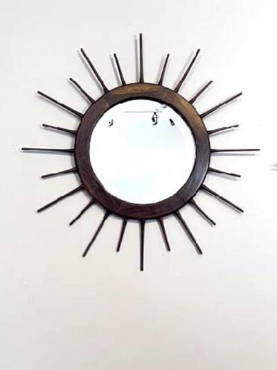 Brazilian Mid 20th Century Brazilian Jacaranda Sunburst Mirror L