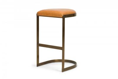  Brenton Set of 4 Brenton Brass Wood Tan Upholstered Horseshoe Cantilever Bar Stools