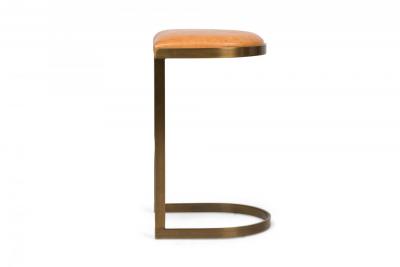  Brenton Set of 4 Brenton Brass Wood Tan Upholstered Horseshoe Cantilever Bar Stools