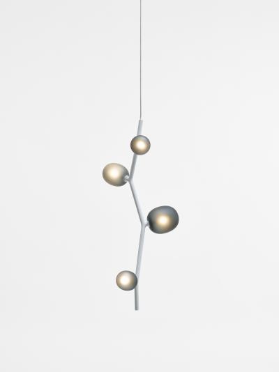  Brokis Koldova Ivy Vertical 4 Blown Smoke Grey Glass Pendant in White for Brokis