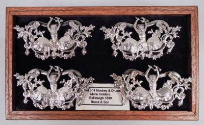  Brook Son Set of 4 Scottish Victorian Drumming Monkey Place Card Holders 1899