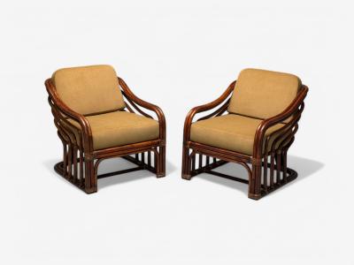  Brown Jordan Furniture Brown Jordan Mid Century Modern Bamboo Camel Fabric Lounge Chairs 1960s