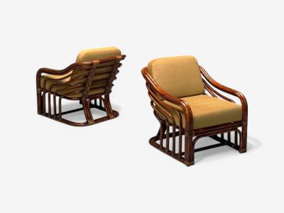  Brown Jordan Furniture Brown Jordan Mid Century Modern Bamboo Camel Fabric Lounge Chairs 1960s
