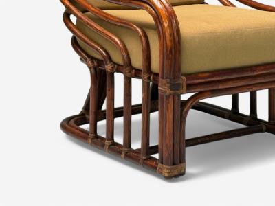  Brown Jordan Furniture Brown Jordan Mid Century Modern Bamboo Camel Fabric Lounge Chairs 1960s