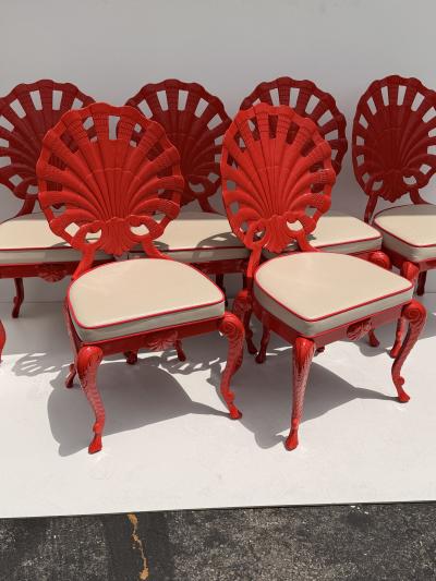  Brown Jordan Furniture Set of Eight Aluminum Venitian Grotto Style Shell Back Chairs