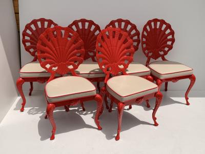  Brown Jordan Furniture Set of Eight Aluminum Venitian Grotto Style Shell Back Chairs
