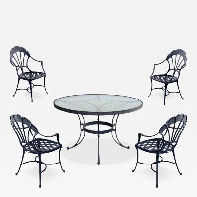  Brown Jordan Furniture Vintage Brown Jordan Aluminum Outdoor Round Table with Four Chairs