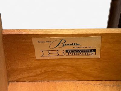  Broyhill Brasilia Broyhill Brasilia Mid Century Modern Walnut Brass Highboy USA 1960s