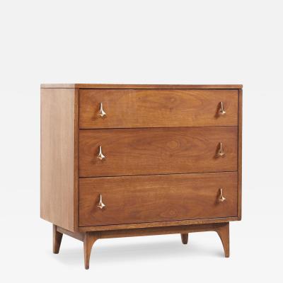  Broyhill Brasilia Broyhill Brasilia Mid Century Walnut and Brass 3 Drawer Lowboy Dresser