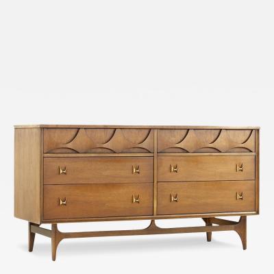  Broyhill Brasilia Broyhill Brasilia Mid Century Walnut and Brass 6 Drawer Dresser