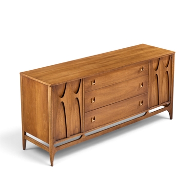  Broyhill Brasilia Broyhill Brasilia Mid Century Walnut and Brass 66 Inch Credenza